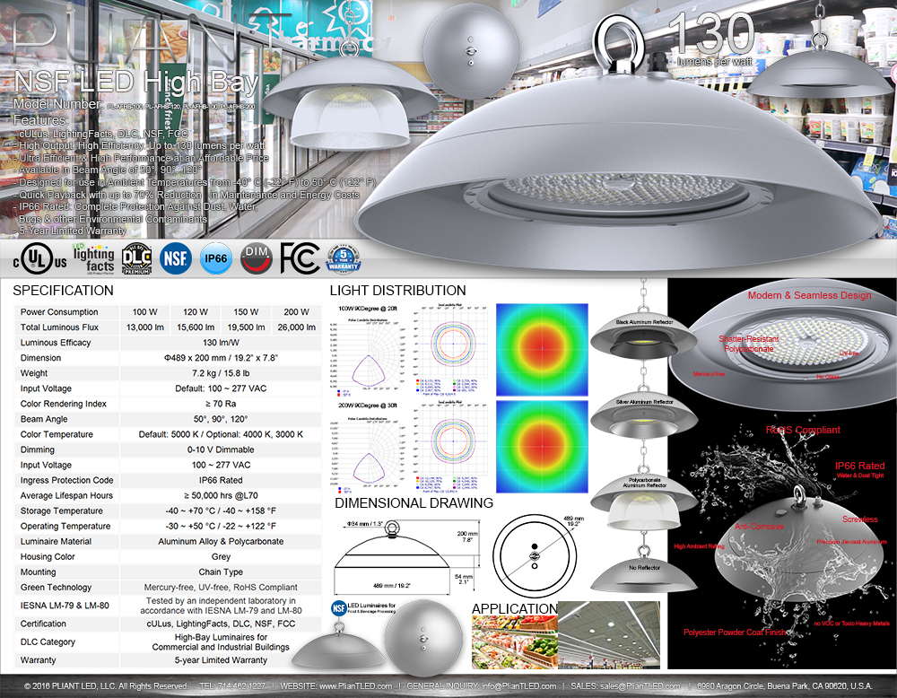 PLIANT LED: AFHB LED HIGH BAY, MODEL NUMBER: PL-AFHB-100, PL-AFHB-120, PL-AFHB-150, PL-AFHB-200