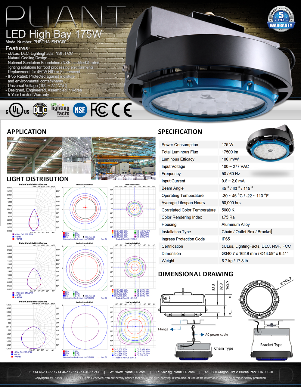 PLIANT EcoNuri LED High Bay 175W, PHBCHA82N3600